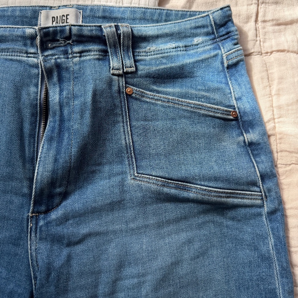 Paige Anessa Petite Wide Leg Cropped Jeans, Size 32 Petite, Sunnie Distressed - Picture 3 of 10